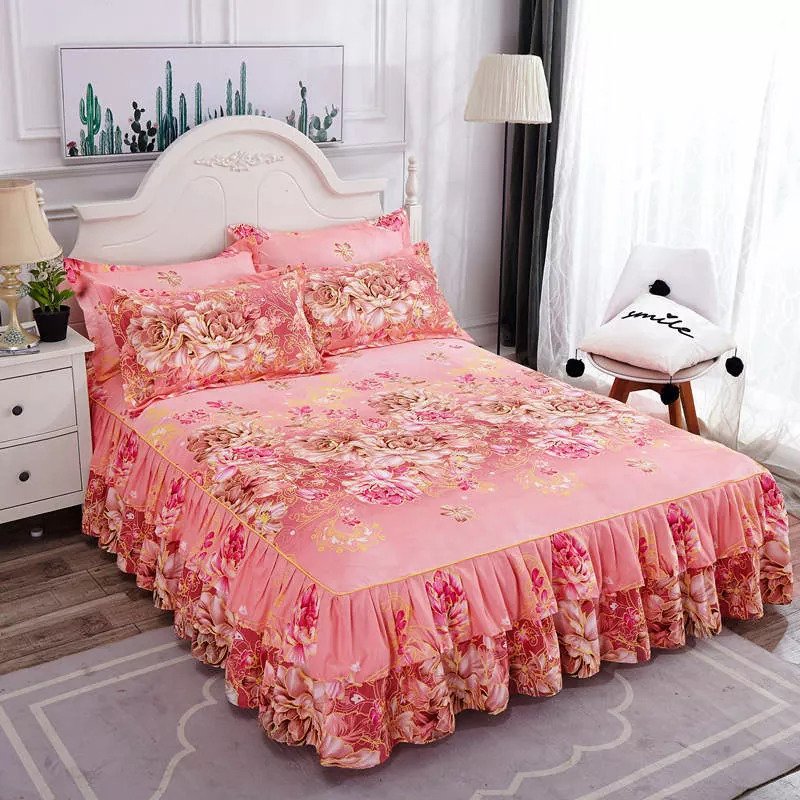 Queen Size Cotton Bedsheet With Lace (Red,Pink,Orange & Purple)